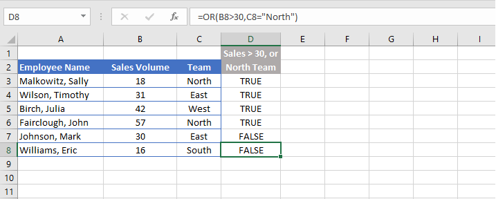 Excel OR function - example