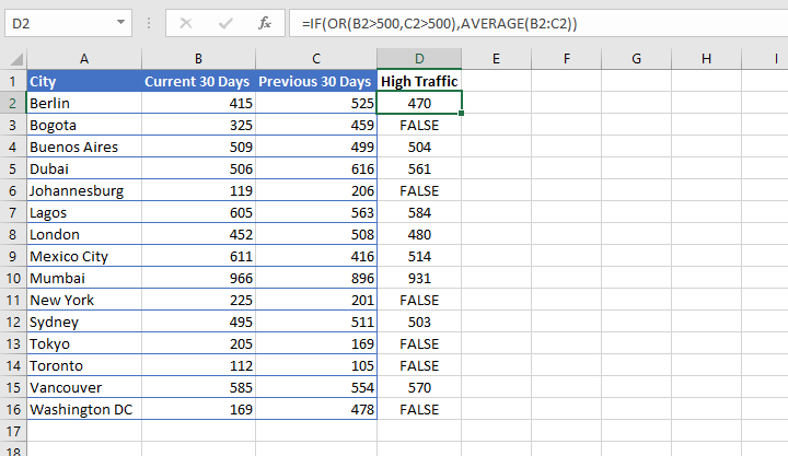 Excel OR function