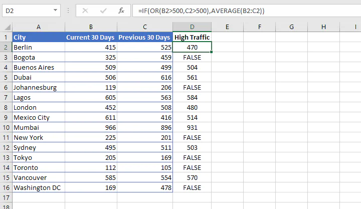 Excel OR function