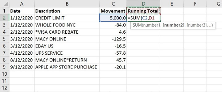 Excel Cumulative Sum - Running Total - SUM