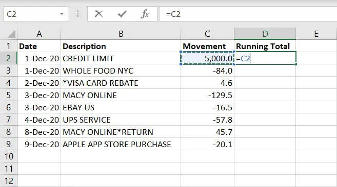 Excel Cumulative Sum - Running Total