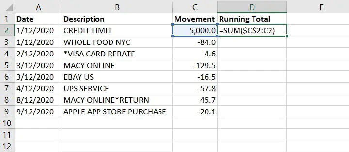 Excel Cumulative Sum - Running Total - MIXED