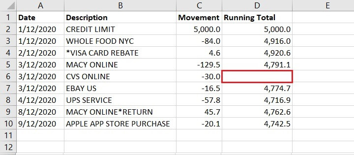 Excel Cumulative Sum - Running Total - SUM