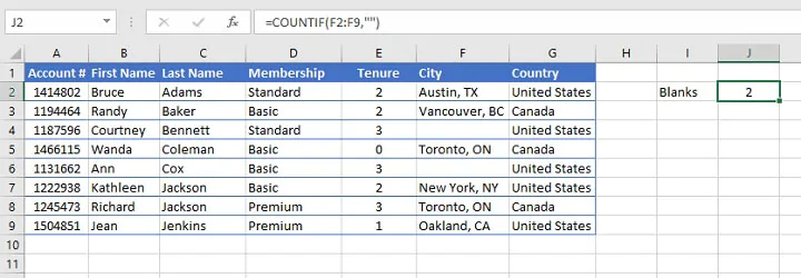COUNTIF Excel - count blank cells