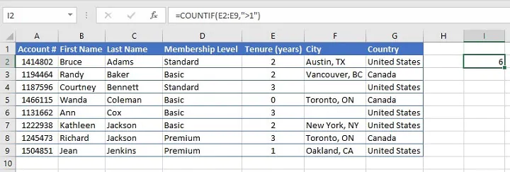 COUNTIF Excel - logical expression