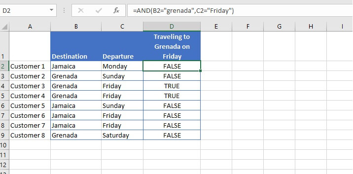 Excel AND function - example