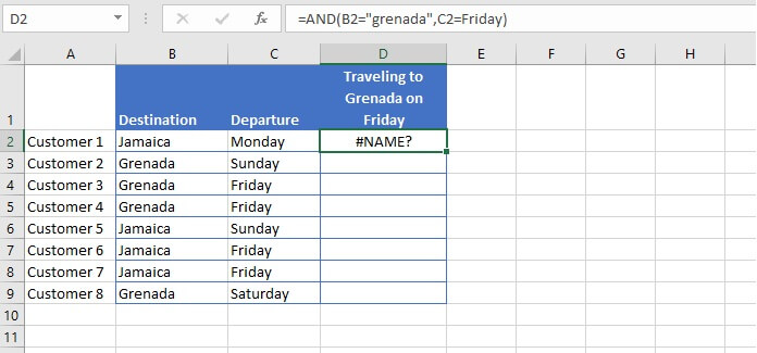 Excel AND function - example