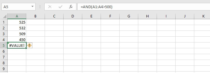 Excel AND function - value error