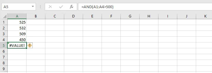 Excel AND function - value error