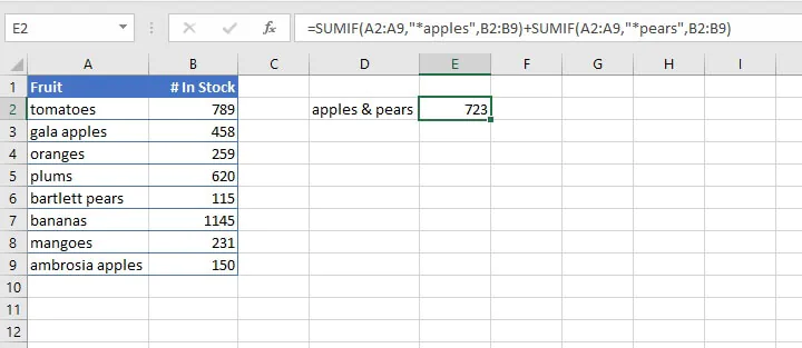 sumif Excel - OR logic