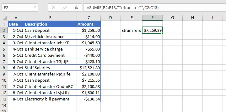 sumif Excel - wildcards