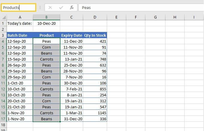 sumifs Excel - named ranges