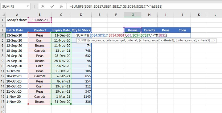 sumifs Excel - cell reference criteria