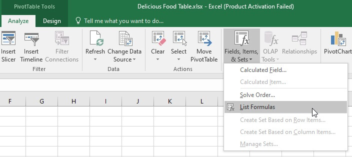 Pivot table calculated field - list formulas