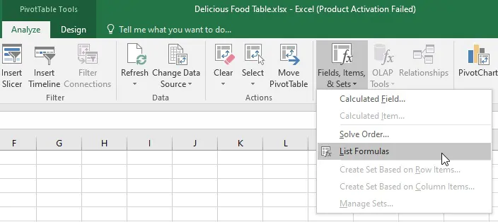 Pivot table calculated field - list formulas