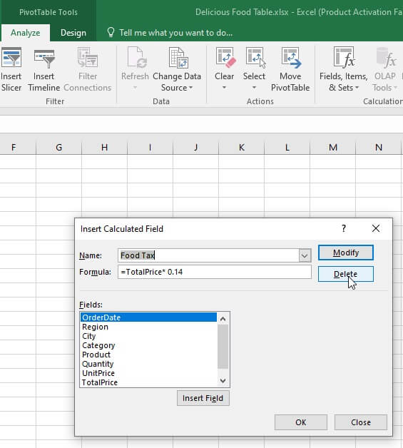 Pivot table calculated field - remove