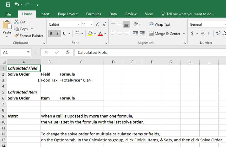 Pivot table calculated field