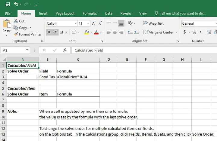 Pivot table calculated field