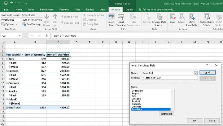 Pivot table calculated field - simple calculated field