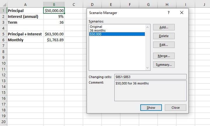 What if analysis Excel - scenario manager