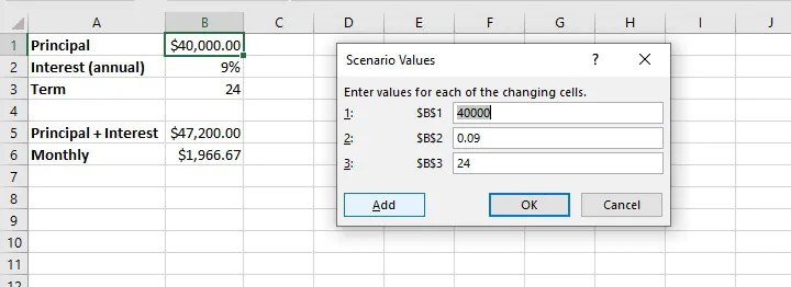 What if analysis Excel - scenario manager