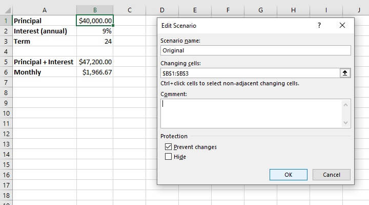 What if analysis Excel - scenario manager