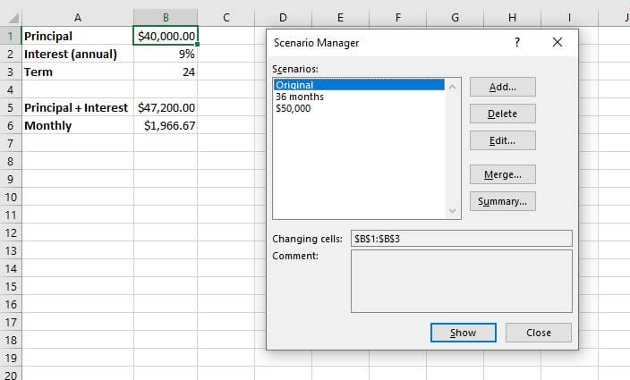 What if analysis Excel - scenario manager