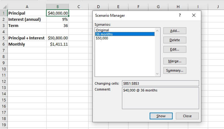 What if analysis Excel - scenario manager