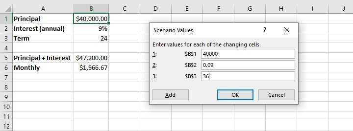 What if analysis Excel - scenario manager