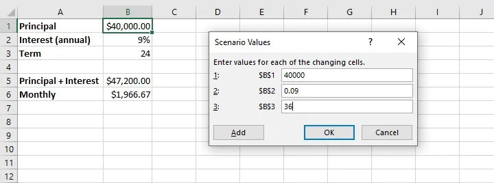 What if analysis Excel - scenario manager
