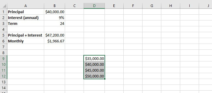 What if analysis Excel - data table