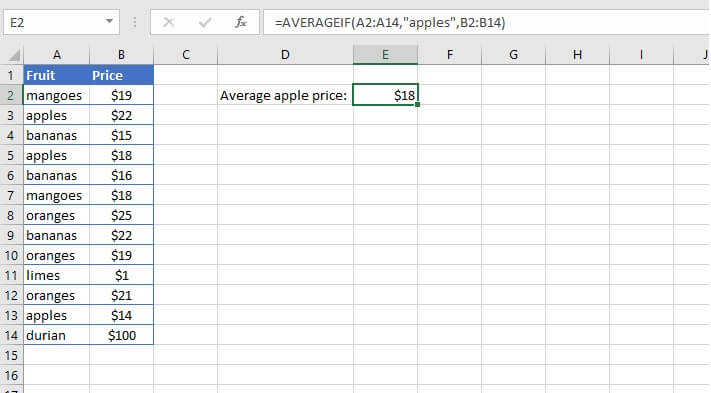 Excel Averageif function