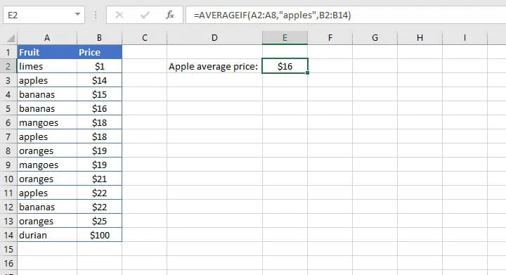 Excel Averageif function