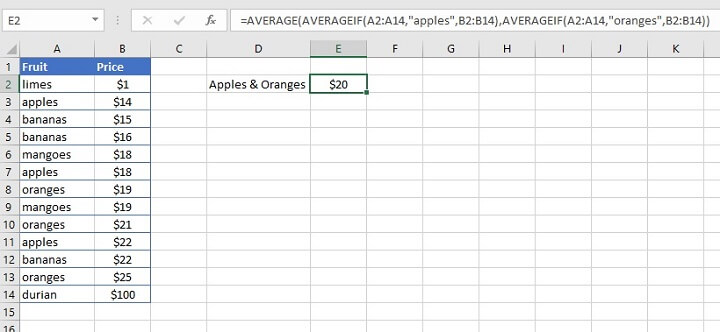 Excel Averageif function - OR logic
