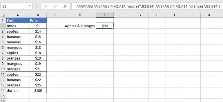 Excel Averageif function - OR logic