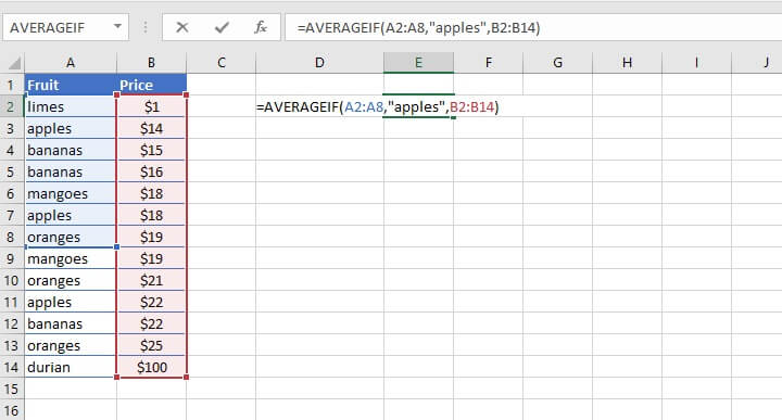 Excel Averageif function