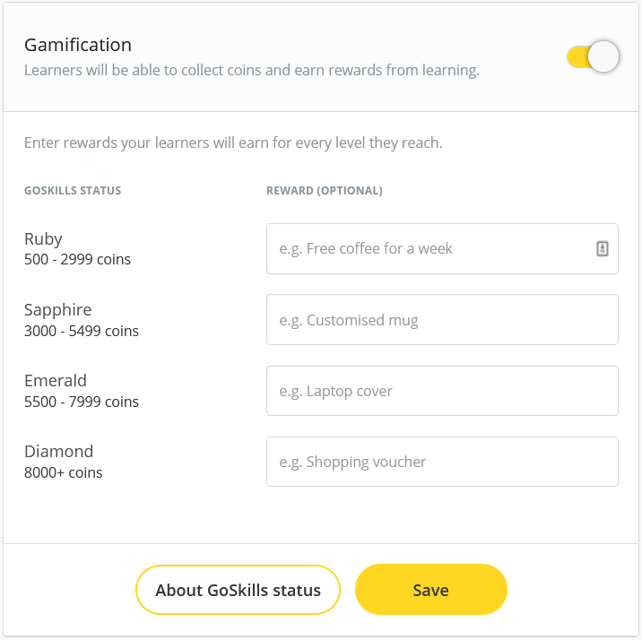 gamification settings - rewards