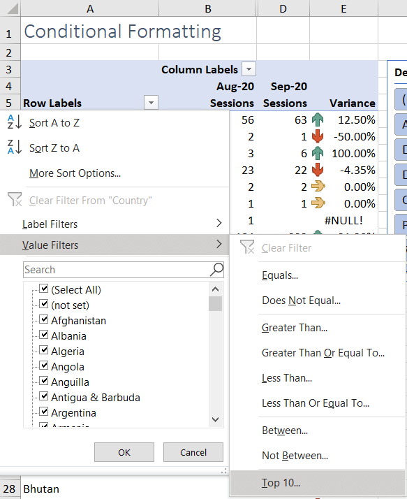 Conditional formatting Excel