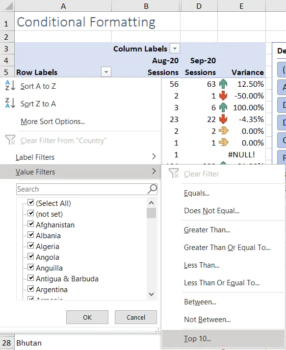Conditional formatting Excel