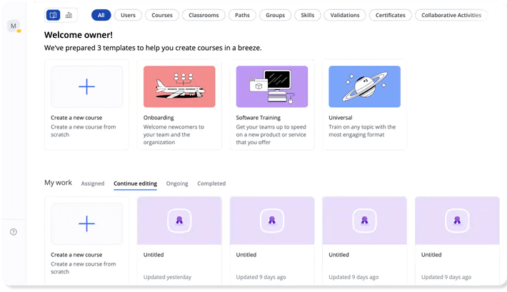360Learning lms small business dashboard