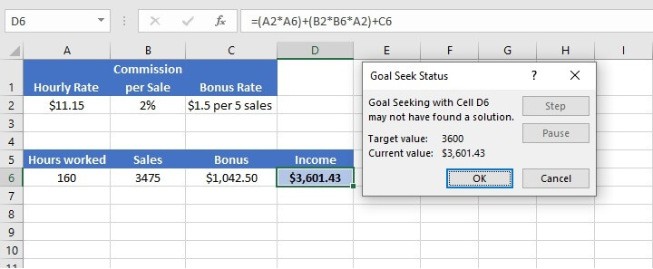 Excel Goal Seek - troubleshooting