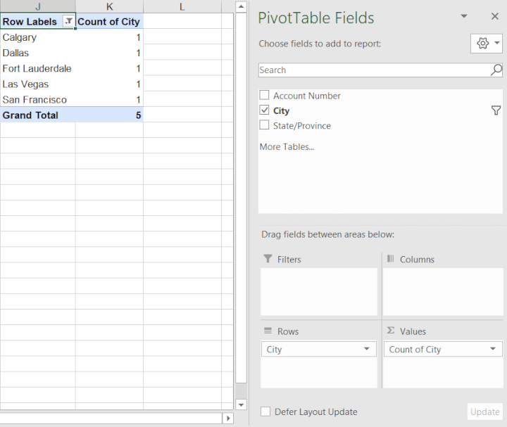 Count unique values Excel - pivot tables