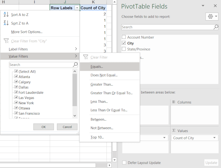 Count unique values Excel - pivot tables