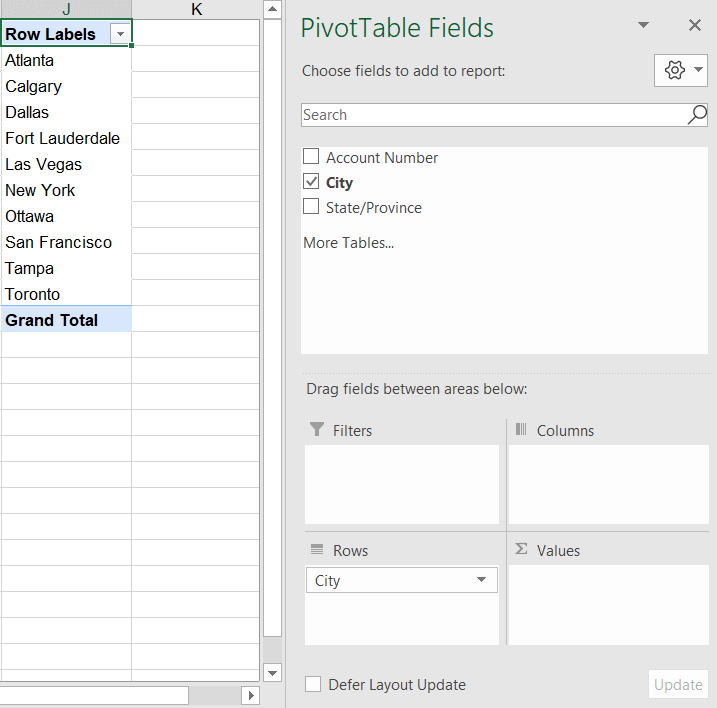 Count unique values Excel - pivot tables