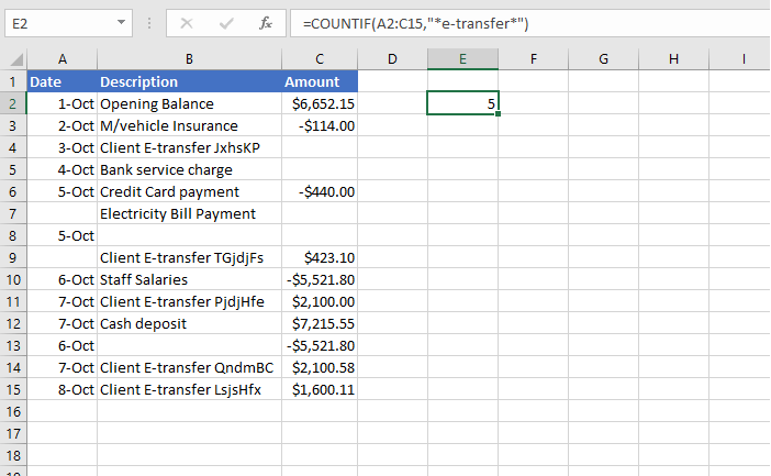 COUNTIF function example