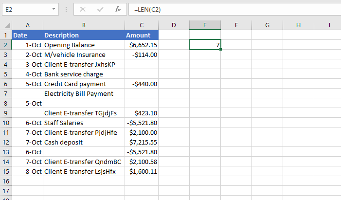 LEN function example 3