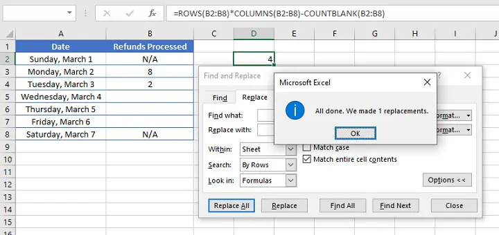 Excel counta - only a space