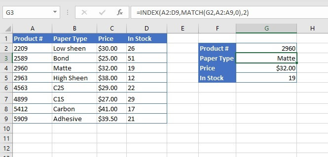 INDEX MATCH example 2