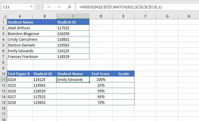 INDEX MATCH example 6