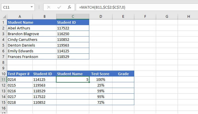 INDEX MATCH example 5